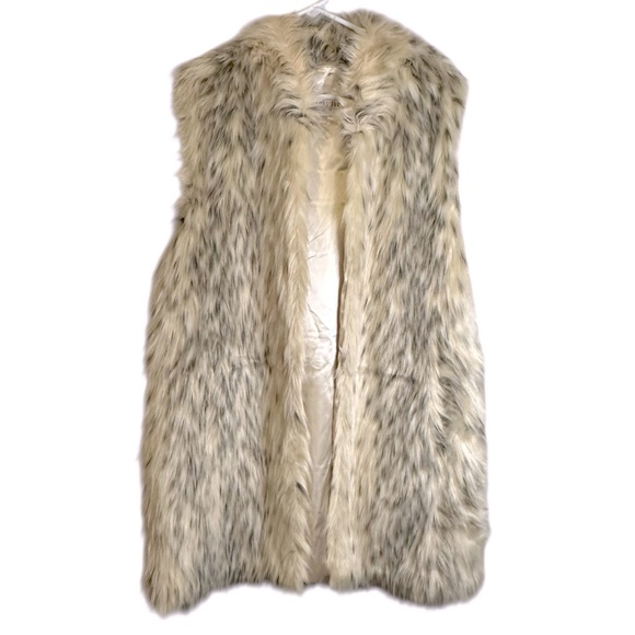 Fabulous Furs Donna Slayers 100% Faux Fur Long Vest Cream Gray Lined XL - Picture 1 of 10